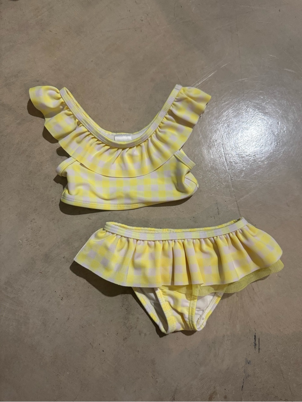 Cat & Jack Baby Girl Gingham Ruffle Bikini Set Yellow White 2-Piece Swimsuit 12M